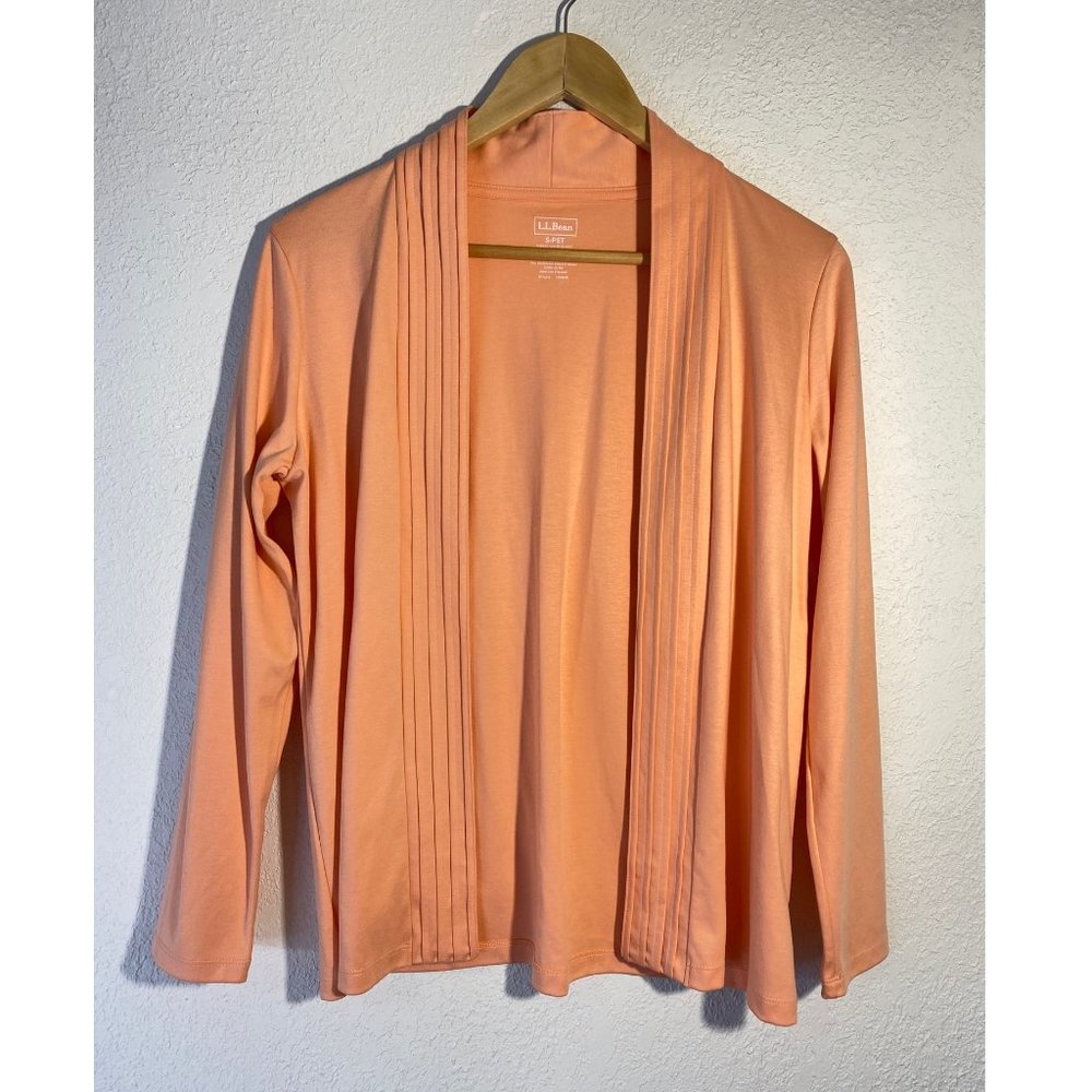 LL Bean Open Cardigan Sweater Supima Cotton Peach Size Small Petite
